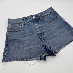 Madewell The Perfect Jean Short Cut-Off Women's Size 28 Blue High Rise Raw Hem